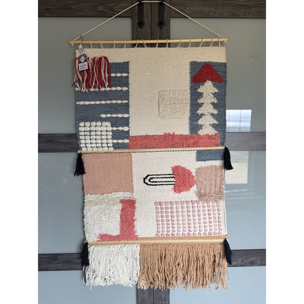 Artisan Market Wall Hanging 30x50 Boho Chic Bohemian 80% Wool Hand Woven New